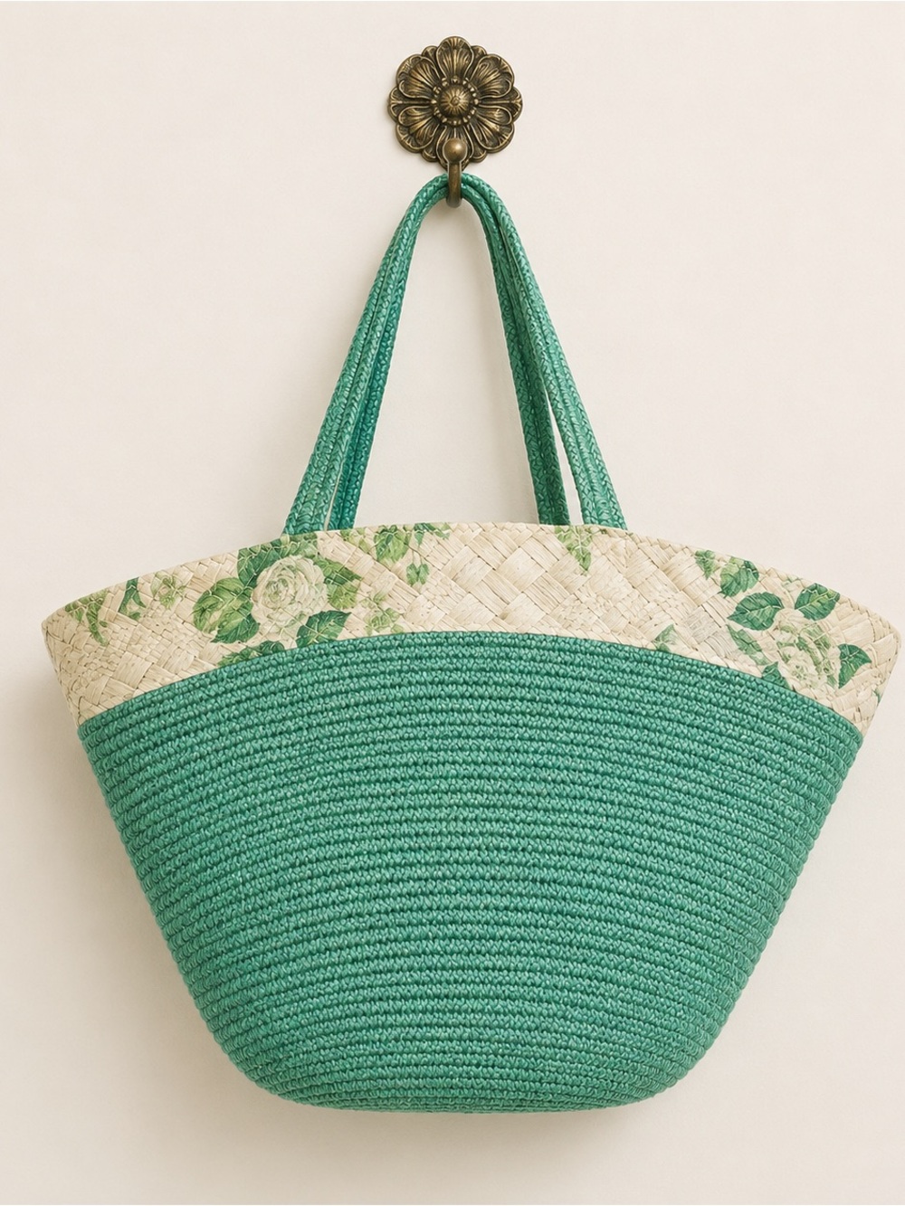 Shabby Chic vintage Green Floral Women's Tote Beach Travel Bag